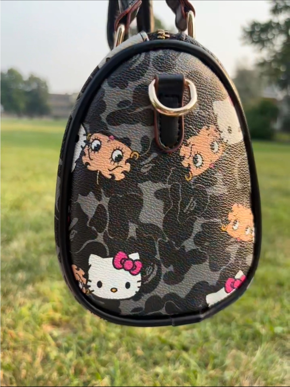 Hello Kitty x Betty Boop Black Graphic Dome Handbag